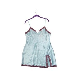 Victoria’s Secret Nightgown Sexy Silk Slip Blue w/ Purple Lace Large